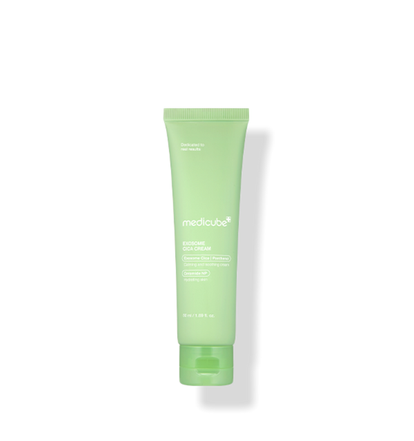 ProtoClinical k-beauty MEDICUBE: Exosome Cica Cream (50ml) shown as a single upright pale green cream bottle centered on a white background.