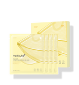 ProtoClinical k-beauty MEDICUBE: Kojic Acid Turmeric Brightening Gel Mask 28g* (4Units) single pale yellow mask packet cutout with a rounded pouch silhouette on a transparent background