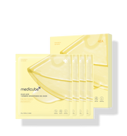 ProtoClinical k-beauty MEDICUBE: Kojic Acid Turmeric Brightening Gel Mask 28g* (4Units) single pale yellow mask packet cutout with a rounded pouch silhouette on a transparent background