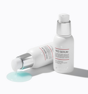 ProtoClinical k-beauty medicube Medicube Red Serum Plus 2.0 55ml pale blue bottle beside a matching horizontal box on a clean white background.