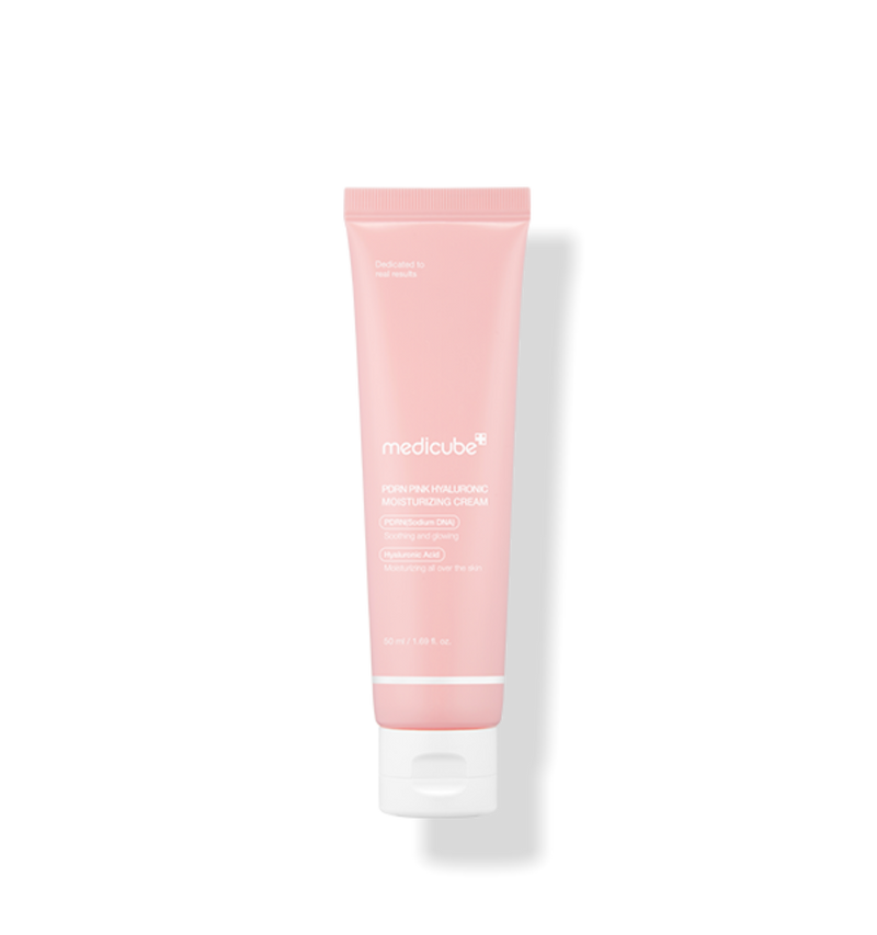 ProtoClinical k-beauty MEDICUBE: PDRN Pink Hyaluronic Moisturizing Cream (50ml) single upright pale pink bottle centered on a white background