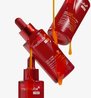 ProtoClinical k-beauty coral beauty graphic with darker red central bands on a light background.