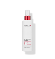 ProtoClinical k-beauty MEDICUBE: Red Clear Cica Body Mist (200ml) slim upright pale pink bottle cutout with soft coral side accents on a transparent background