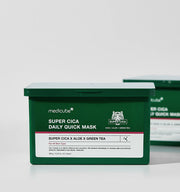ProtoClinical k-beauty MEDICUBE: Super Cica Daily Quick Mask 350g/ (30Units) dark green rectangular mask tub with a white front label, shown front-facing on a clean white background