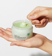 ProtoClinical k-beauty MEDICUBE: Super Cica Deep Cleansing Balm (100ml) warm beige beauty graphic with a golden center on a pale lavender background.
