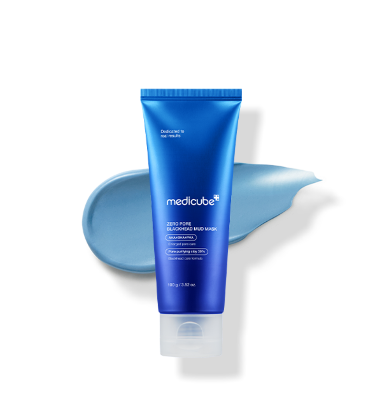 ProtoClinical k-beauty MEDICUBE: Zero Pore Blackhead Mud Mask (100g) with a blue squeeze tube centered on a deep blue panel beside a light blue clay smear and white product text