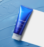 ProtoClinical k-beauty MEDICUBE: Zero Pore Blackhead Mud Mask (100g) single tall blue container centered vertically on a pale aqua and cream background