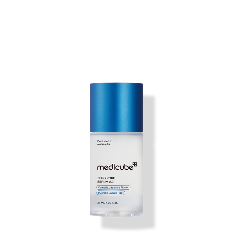 ProtoClinical k-beauty MEDICUBE: Zero Pore Serum 2.0 (37ml) shown as a single upright blue serum bottle centered on a white background.