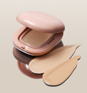 ProtoClinical k-beauty MEDICUBE: Pro Glutathione Glow Cushion Spf50 (15g) rosy red beauty product silhouette on a pale aqua background.