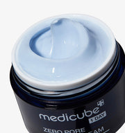 ProtoClinical k-beauty MEDICUBE: Zero Pore One Day Cream (50ml) close-up blue-gray cream jar with a dark lower section on a light background