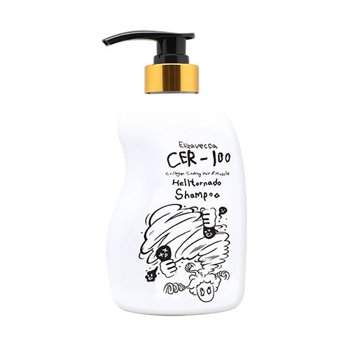 ProtoClinical k-beauty Elizavecca CER-100 Collagen Coating Hair A+ Muscle Hell-Tornado Shampoo 500ml shown as a single shampoo bottle in a centered studio packshot on a white background
