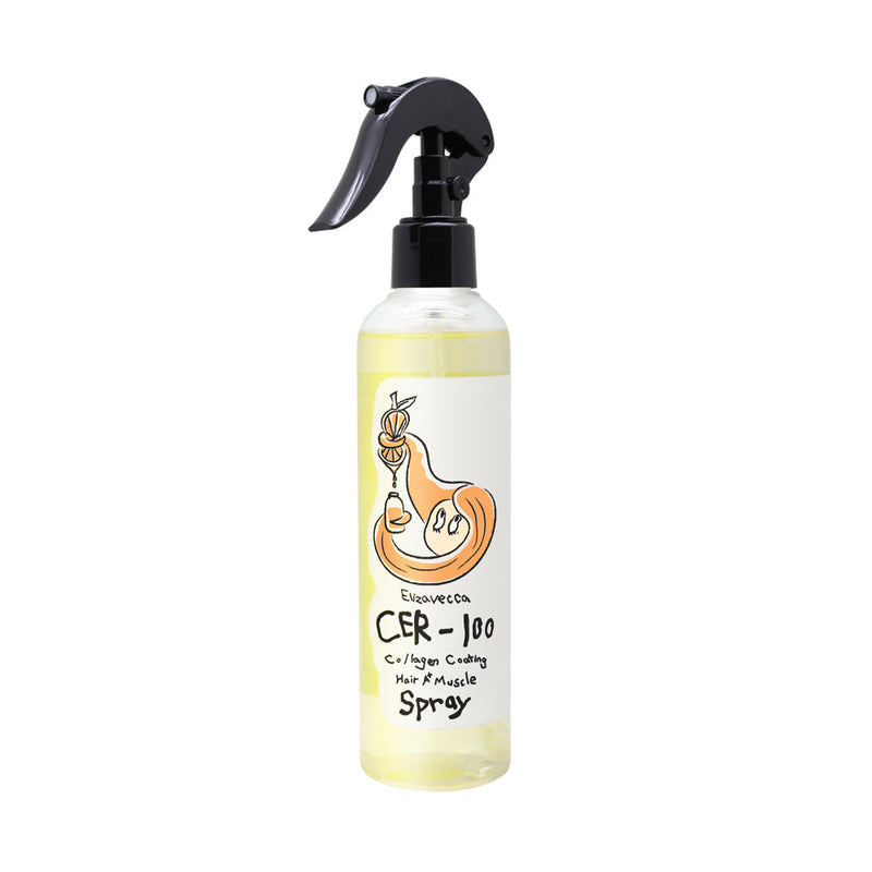 ProtoClinical k-beauty Elizavecca CER-100 Collagen Coating Hair A+ Muscle Spray 250ml single spray bottle centered on a light background with soft side shading