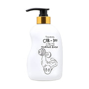 ProtoClinical k-beauty Elizavecca CER-100 Collagen Coating Hair Treatment Rinse 500ml single upright pale yellow package centered on a white background with aqua side accents.