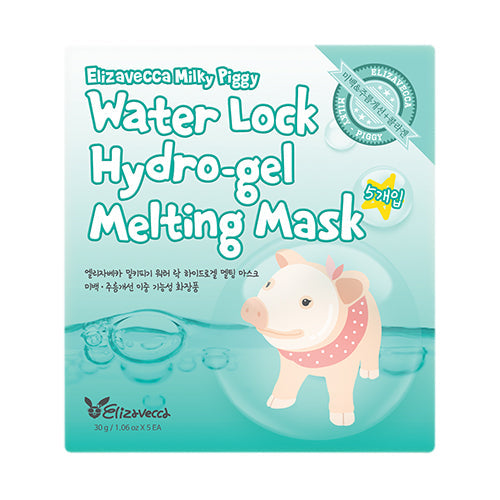 ProtoClinical k-beauty Elizavecca Milky Piggy Water Lock Hydro-gel Melting Mask 5ea/30g single aqua mask packet centered on a white background with rounded corners