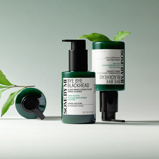 ProtoClinical k-beauty [SOME BY MI] Bye Bye Blackhead 30 Days Miracle Green Tea Tox Bubble Cleanser 120g single centered cleanser packaging with visible front label on a white background