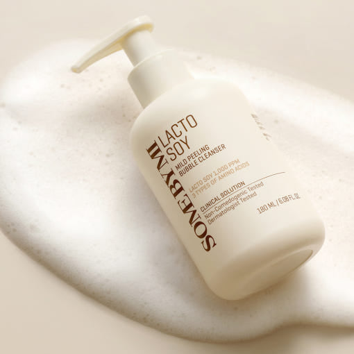 ProtoClinical k-beauty [SOME BY MI] Lacto Soy Mild Peeling Bubble Cleanser 180ml single upright cleanser container with visible front label on a white background