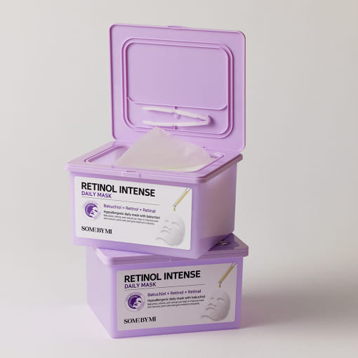 ProtoClinical k-beauty [SOME BY MI] Retinol Intense Daily Mask 30 Sheets/350ml single lavender tub centered on a white background