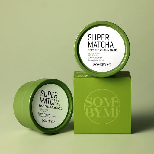 ProtoClinical k-beauty [SOME BY MI] Super Matcha Pore Clean Clay Mask 100g two olive green jars side by side on a light background
