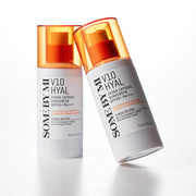 ProtoClinical k-beauty twin peach beauty bottle silhouettes with pale blue side shadows on a light background.