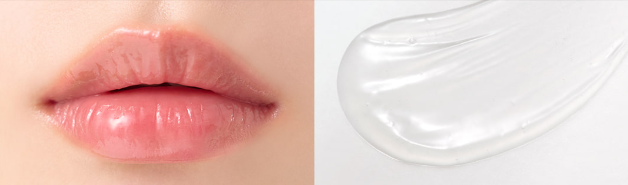 ProtoClinical k-beauty [SOME BY MI] V10 Hyal Lip Sun Protector 7ml single wide rosy lip swatch in a horizontal band on a pale pink and light blue background