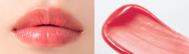 ProtoClinical k-beauty [SOME BY MI] V10 Hyal Lip Sun Protector 7ml rosy lip swatch with vertical coral, pink, and mauve bands on a pale background