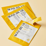ProtoClinical k-beauty [SOME BY MI] Yuja Niacin Blemish Care Serum Mask 25g*10ea two yellow sheet mask packs side by side on a light background