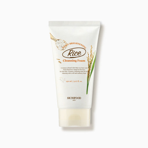 ProtoClinical k-beauty SKINFOOD Rice Daily Brightening Cleansing Foam 150ml shown in a product detail image with visible packaging and printed front label on a white background