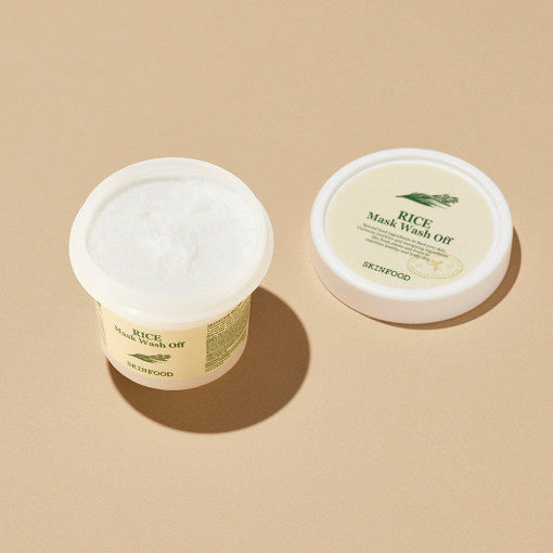 ProtoClinical k-beauty SKINFOOD Rice Mask Wash Off 120g single beige jar centered on a light background