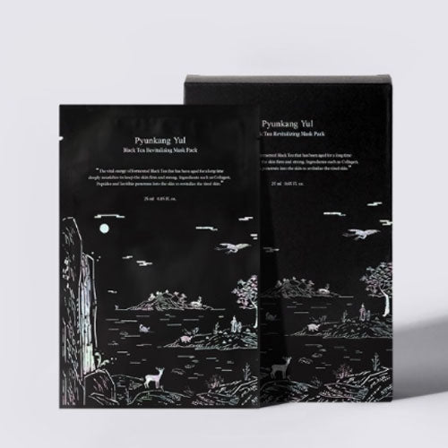 ProtoClinical k-beauty [Pyunkang Yul] Black Tea Revitalizing Mask Pack 25ml*10 Sheets single dark sheet mask pack front-facing on a white background