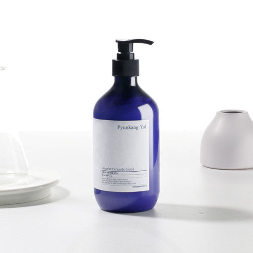 ProtoClinical k-beauty [Pyunkang Yul] Intensive Ceramide Lotion 500ml single upright lavender-gray lotion bottle centered on a white background