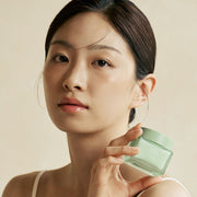 ProtoClinical k-beauty KAINE Green Calm Aqua Cream 70ml in a tall aqua product graphic with a darker teal center and soft peach side accents on a light background.