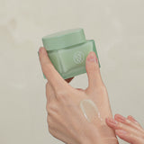 ProtoClinical k-beauty KAINE Green Calm Aqua Cream 70ml soft beige skincare concept graphic with muted green accents on a light background.