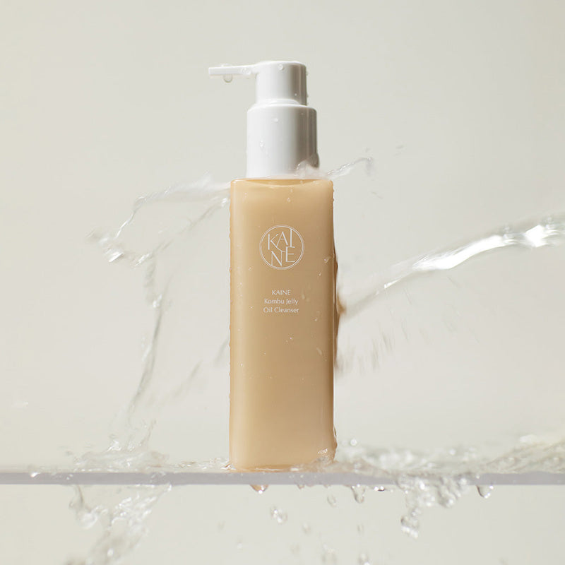 ProtoClinical k-beauty tall beige skincare product centered on a pale blue and cream background.