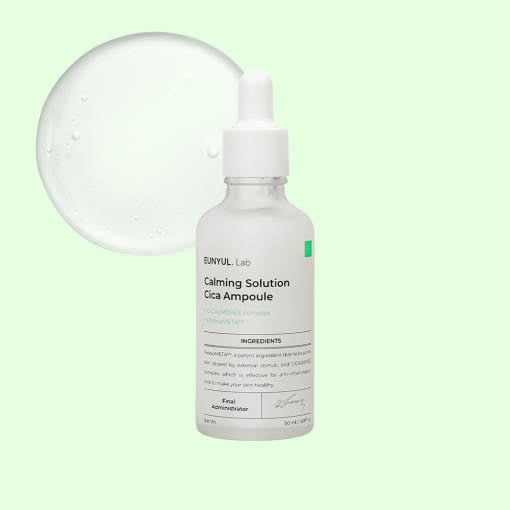 ProtoClinical k-beauty EUNYUL Lab Calming Solution Cica Ampoule 50ml single ampoule package shown in a square crop on a clean white background