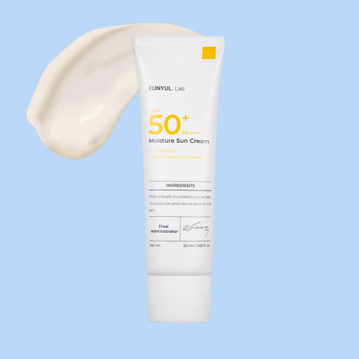 ProtoClinical k-beauty Eunyul Lab Moisture Sun Cream SPF50+ PA++++ 50ml single front-facing sun cream package centered on a light background