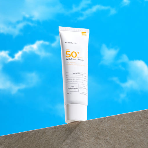 ProtoClinical k-beauty EUNYUL Lab Relief Sun Cream SPF50+ PA++++ 50ml single front-facing sun cream package centered on a light background