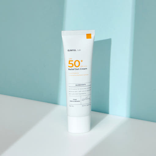 ProtoClinical k-beauty EUNYUL Lab Relief Sun Cream SPF50+ PA++++ 50ml single front-facing sun cream package centered on a light background