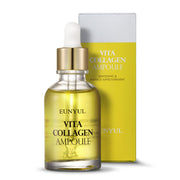 ProtoClinical k-beauty EUNYUL Vita Collagen Ampoule 30ml*2 single upright olive-gold ampoule bottle centered on a white background with pale yellow side shading