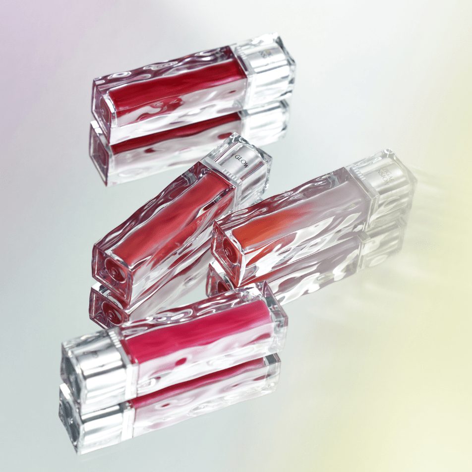 ProtoClinical k-beauty MUZIGAE MANSION Icy Glow 5ml single rosy mauve cylindrical bottle standing upright on a pale blue and lime gradient background