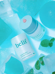 ProtoClinical k-beauty belif Super Knight Mint Pluming Lipcerin 15ml tall mint lip treatment graphic with green and peach packaging tones