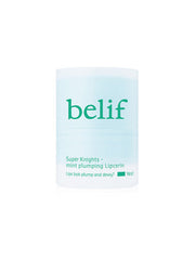 ProtoClinical k-beauty belif Super Knight Mint Pluming Lipcerin 15ml tall lip treatment detail graphic with peach and green accent tones