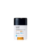 ProtoClinical k-beauty belif UV Protector Aqua Bomb Cooling Sun Stick 14g (SPF 50+, PA++++) single upright sun stick package in white and pale aqua tones on a light background.