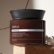 ProtoClinical k-beauty warm beige beauty detail with a dark plum lower center on a light background.