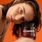 ProtoClinical k-beauty warm rose beauty detail with dark lower accents on a muted background.