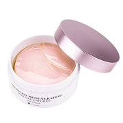 ProtoClinical k-beauty K-SECRET Advanced Regenerating Eye Gel Patches 60ea/102g #RETINOL open pink eye patch jar with red gel patches on a pale aqua background