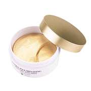 ProtoClinical k-beauty soft taupe oval beauty patch silhouette with pale gold and blue accents on a light background.