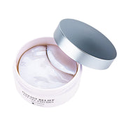 ProtoClinical k-beauty K-SECRET Instant Relief Eye Gel Patches 60ea/102g #CAFFEINE open dark eye patch jar with black patches visible on a pale blue background