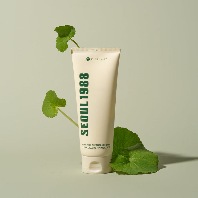 ProtoClinical k-beauty K-SECRET SEOUL 1988 Cleansing Foam : Pine Cica 1% + Probiotics 150ml shown in a close packshot with the cleanser package and printed front label visible on a white background