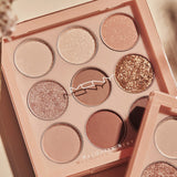 ProtoClinical k-beauty [MACQUEEN New York] 1001 Tone-On-Tone Shadow Palette Pro 9 9g #Nude Mood single eyeshadow palette compact with nude-toned shades on a clean background