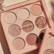 ProtoClinical k-beauty [MACQUEEN New York] 1001 Tone-On-Tone Shadow Palette Pro 9 9g #Nude Mood single eyeshadow palette compact with nude-toned shades on a clean background